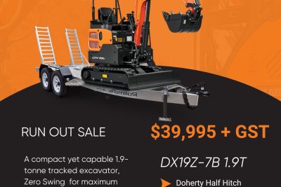 BRAND NEW DEVELON DX19Z-7B 1.9T TRACKED EXCAVATOR WITH BRAND NEW SUREWELD SW2600 TRAILER